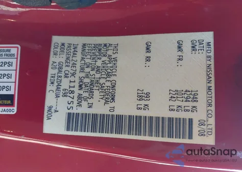 2009 Nissan Altima 2.5 S из США, поврежденный, VIN 1N4AL24E79C118755